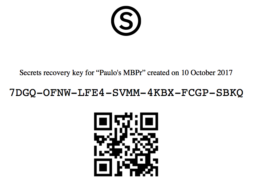 Printed recovery key sample