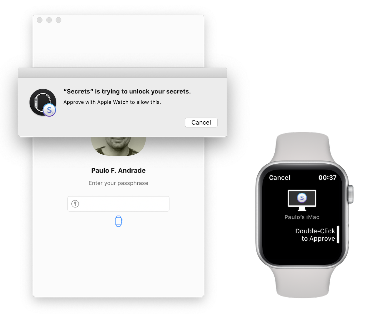 Using the watch to unlock Secrets in macOS Catalina